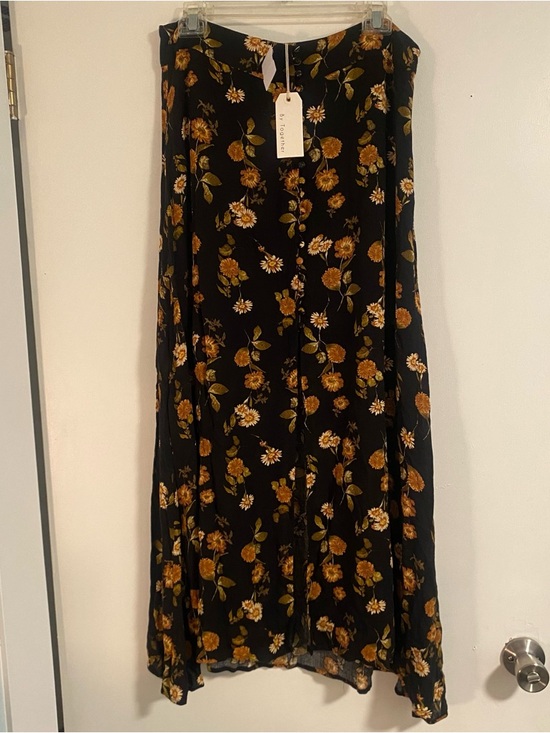 By Together Dresses & Skirts - NWT By Together Maxi Skirt Black/Orange Floral Button Front Slit Womens L Boho